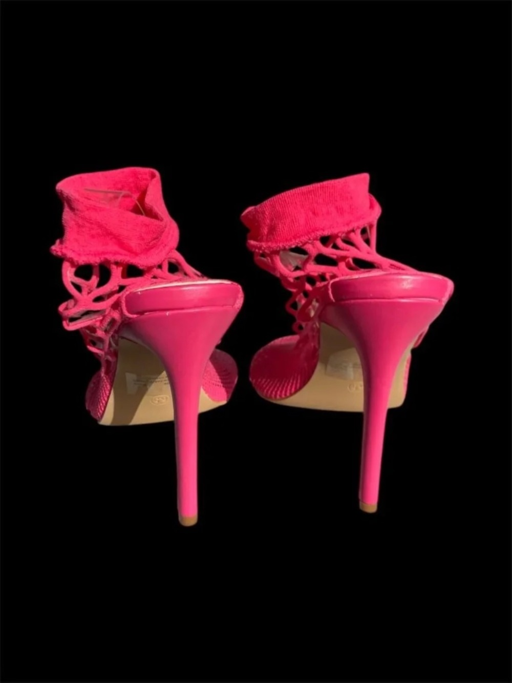 Women’s Pink Mesh Net Sock Bootie Heels, 6.5 - Picture 6 of 8